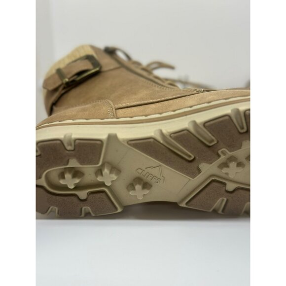 NIB Cliffs By White Mountain Lace-Up Boots Knit Cuff Ladies Natural Tan SZ 9M - Picture 3 of 10
